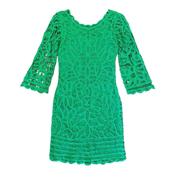INC. FORESTGREEN LACE, SHEATH DRESS WITH 3/4 SLEEVE. ROUND FRONT NECKLINE.SIZE 0 - Picture 1 of 6